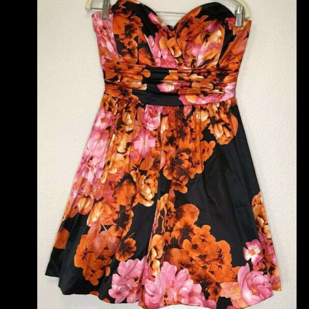 Speechless Orange Pink Floral Strapless Dress NWT